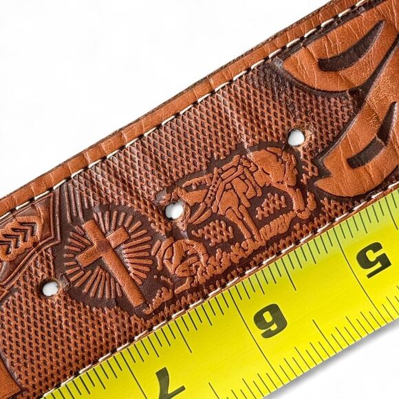 AMERICAN VINTAGE Unisex Western Leather Belt | Tooled, Engraved, Embroidered. - Picture 7 of 8